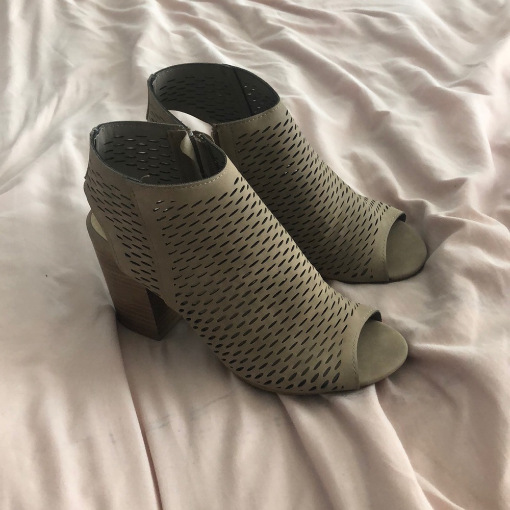 Taupe - block ankle heels